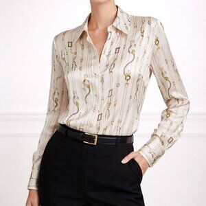 L’AGENCE Tyler Ivory Chain Print Silk Button Down Blouse Medium NWOT